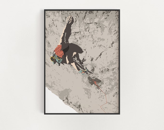 Rock Climbing Poster - Woman Rock Climber Print - Rock Climbing Gift - Climbing Wall Art