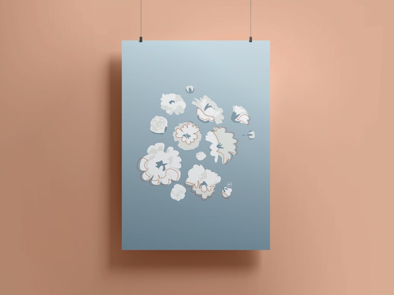 Minimalist Wildflower Print Baby's Breath Blooms in Blue Floral Nursery Wall Decor Boho Floral Print image 3