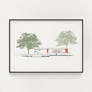 Farnsworth House Mid Century Modern Architecture Print - Ludwig Mies van der Rohe Poster - Chicago Illinois Wall Art