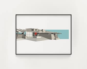 Frank Lloyd Wright - Taliesin West Print - Scottsdale Arizona - Architecture Poster - Blue & Gray