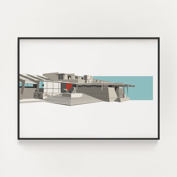 Frank Lloyd Wright - Taliesin West Print - Scottsdale Arizona - Architecture Poster - Blue & Gray