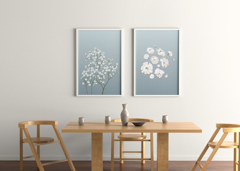 Minimalist Wildflower Print Baby's Breath Blooms in Blue Floral Nursery Wall Decor Boho Floral Print image 6