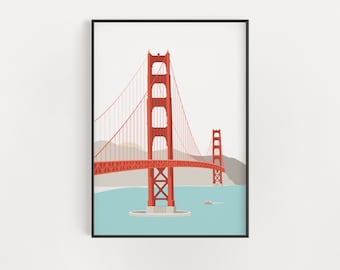 San Francisco Print - Golden Gate Bridge Wall Art - California Travel Poster - Architecture Print