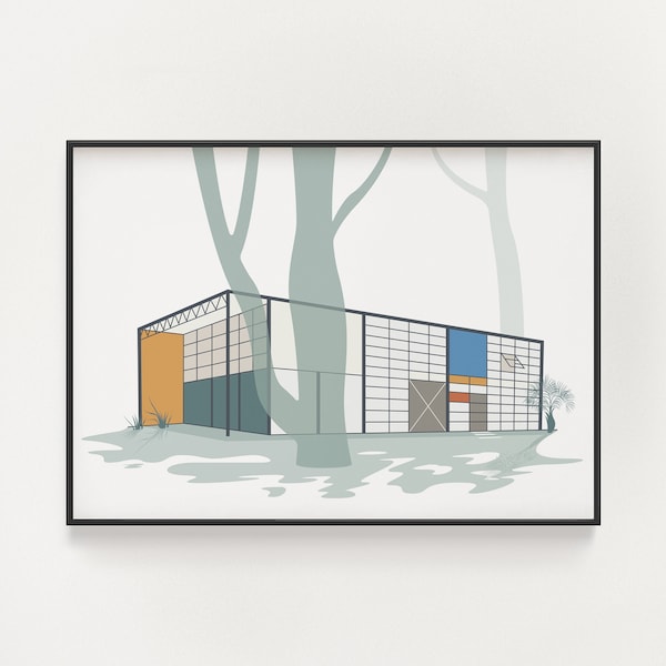 Eames House Print - Ray & Charles Eames Concept House No. 8 - Mid-Century Modern Wall Art - California Travel Poster - Architecture Print