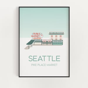 Pike Place Market Seattle Minimalist Print - Pacific Northwest Wall Art - Washington Landmark Poster