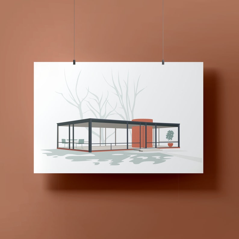Mid-Century Modern Architecture Print The Glass House Architecture Poster New Canaan Connecticut Wall Art image 2