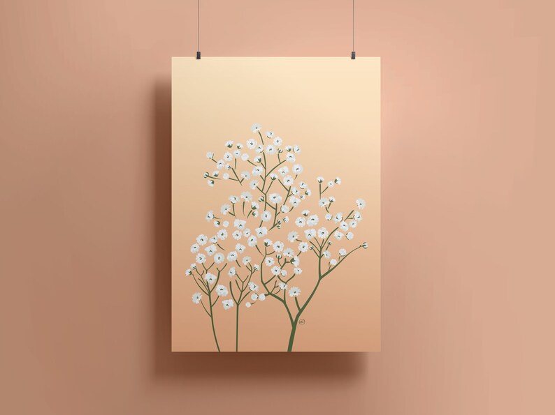 Minimalist Floral Print Baby's Breath Wall Art Nursery Wall Decor Wedding Flowers Gift Wedding Bouquet Bridal Gift image 4