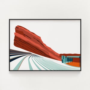 Red Rocks Amphitheatre Print - Architecture Poster - Colorado Wall Art - Red, Orange, & Blue