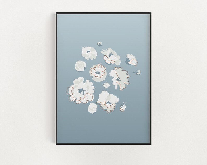 Minimalist Wildflower Print Baby's Breath Blooms in Blue Floral Nursery Wall Decor Boho Floral Print image 1