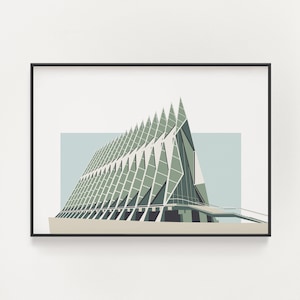 Colorado Springs Air Force Academy Chapel Poster - Colorado Wall Art - Architecture Poster - Sage & Blue