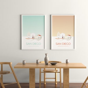 Cartel de viaje de San Diego - California Historic Place Print - Arquitectura española - Mission Basilica San Diego de Alcalá al amanecer imagen 3