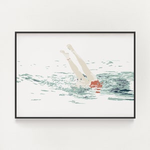 Woman Swimming in Ocean Art Outer Banks NC Poster OBX Beach Print Ocean Wall Art Swimmer Gift Modern Beach House Wall Decor image 1