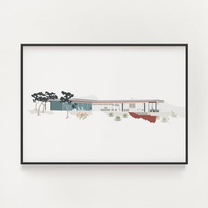 Stahl House Mid Century Modern Architecture Print - Pierre Koenig Case Study Poster - California Wall Art - Hollywood Hills Poster