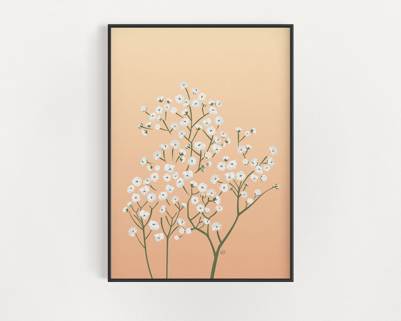 Minimalist Floral Print Baby's Breath Wall Art Nursery Wall Decor Wedding Flowers Gift Wedding Bouquet Bridal Gift image 1