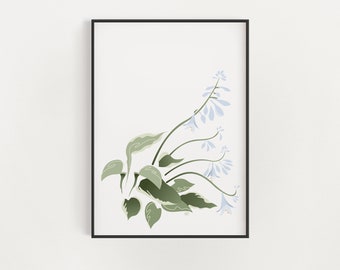 Wildflower Wall Art Print - Garden Lover Art - Plantain Lilies Poster - Gardener Gift - Hosta Flowers in Blue