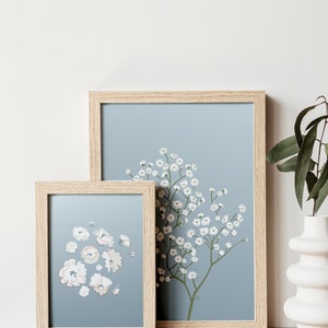 Minimalist Wildflower Print Baby's Breath Blooms in Blue Floral Nursery Wall Decor Boho Floral Print image 2