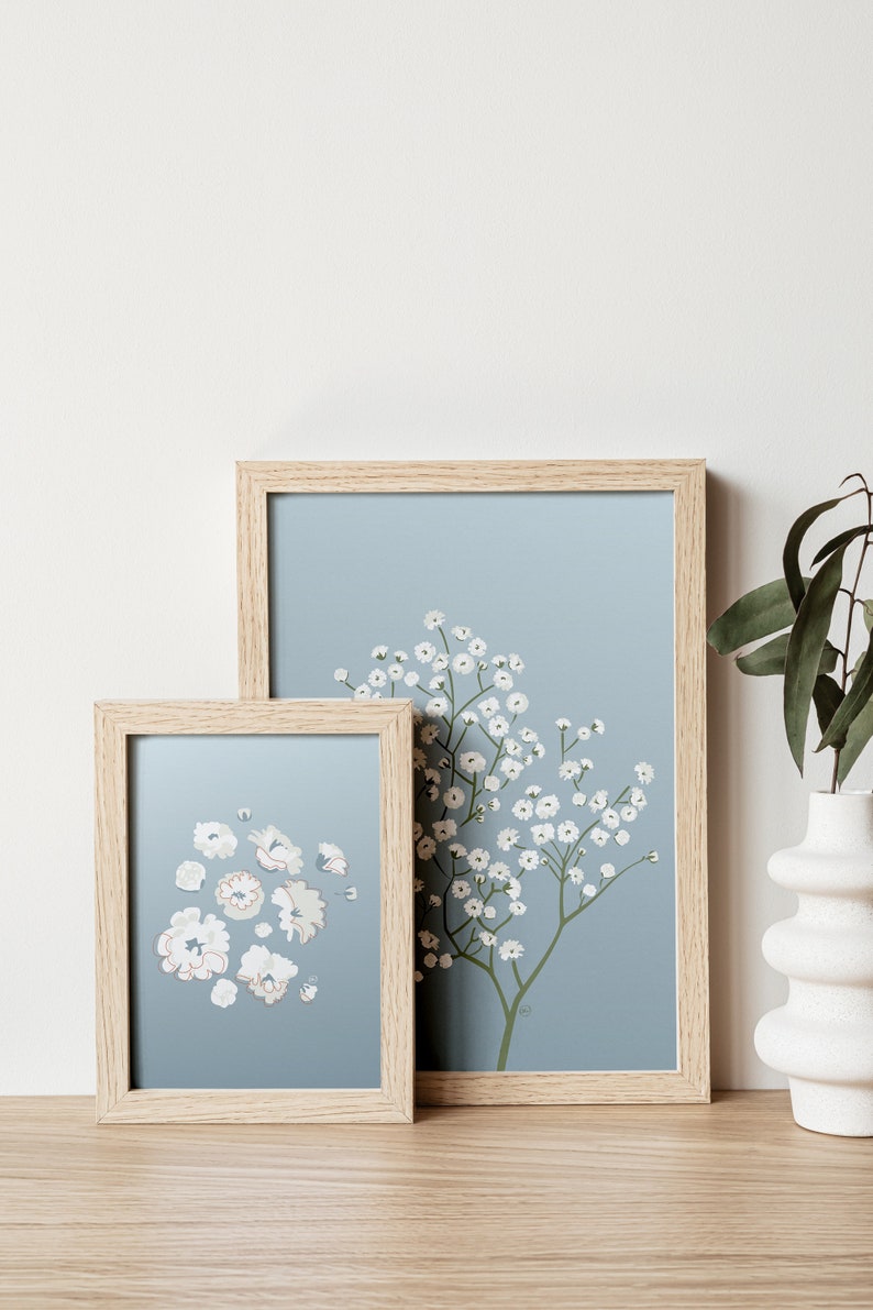 Minimalist Wildflower Print Baby's Breath Blooms in Blue Floral Nursery Wall Decor Boho Floral Print image 2