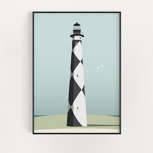 OBX North Carolina Poster - Cape Lookout Lighthouse Outer Banks North Carolina Print - Beach Decor - Day Time