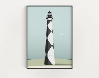 OBX North Carolina Poster - Cape Lookout Lighthouse Outer Banks North Carolina Print - Beach Decor - Day Time