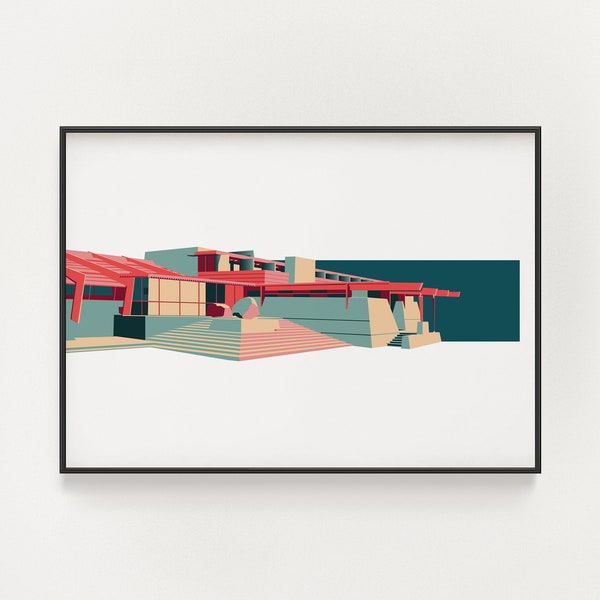 Frank Lloyd Wright - Taliesin West Print - Arizona Architecture Poster - Pink & Blue