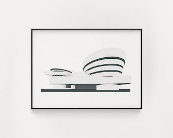 Guggenheim Museum Poster in Black & White - Frank Lloyd Wright Print - Minimalist Architecture Poster