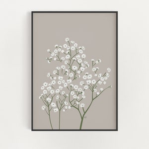 Buquê de flores silvestres Arte de parede de respiração do bebê - Impressão de flor minimalista - Presente de casamento - Arte floral - Decoração de parede de berçário - Flores brancas