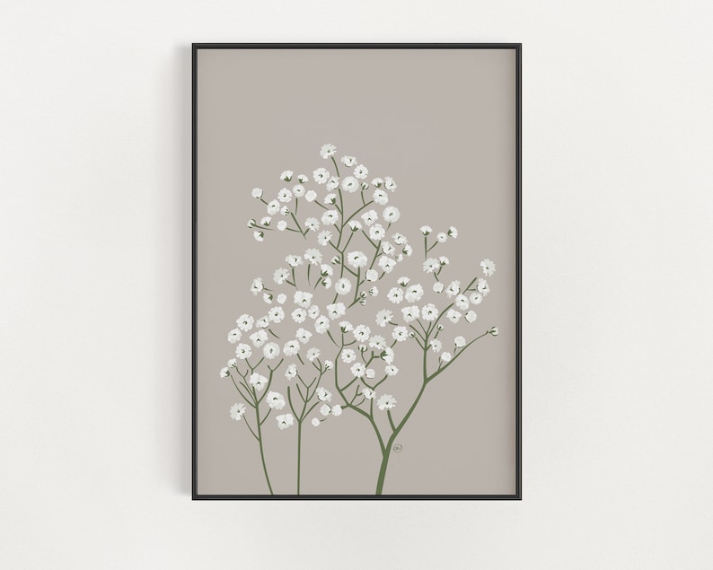 Wildflower Bouquet Baby's Breath Wall Art Minimalist Flower Print Wedding Gift Floral Art Nursery Wall Decor White Flowers image 1