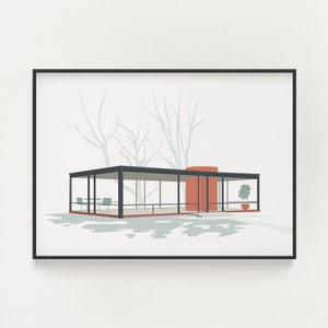 Mid-Century Modern Architecture Print The Glass House Architecture Poster New Canaan Connecticut Wall Art image 1