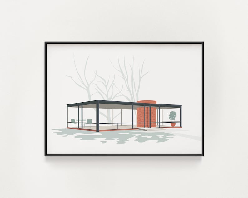 Mid-Century Modern Architecture Print The Glass House Architecture Poster New Canaan Connecticut Wall Art image 1