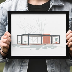 Mid-Century Modern Architecture Print The Glass House Architecture Poster New Canaan Connecticut Wall Art image 5