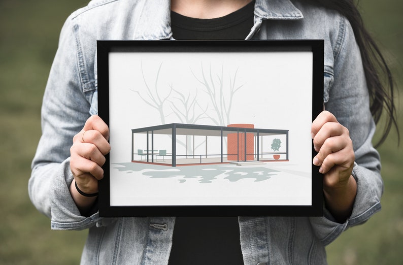 Mid-Century Modern Architecture Print The Glass House Architecture Poster New Canaan Connecticut Wall Art image 5