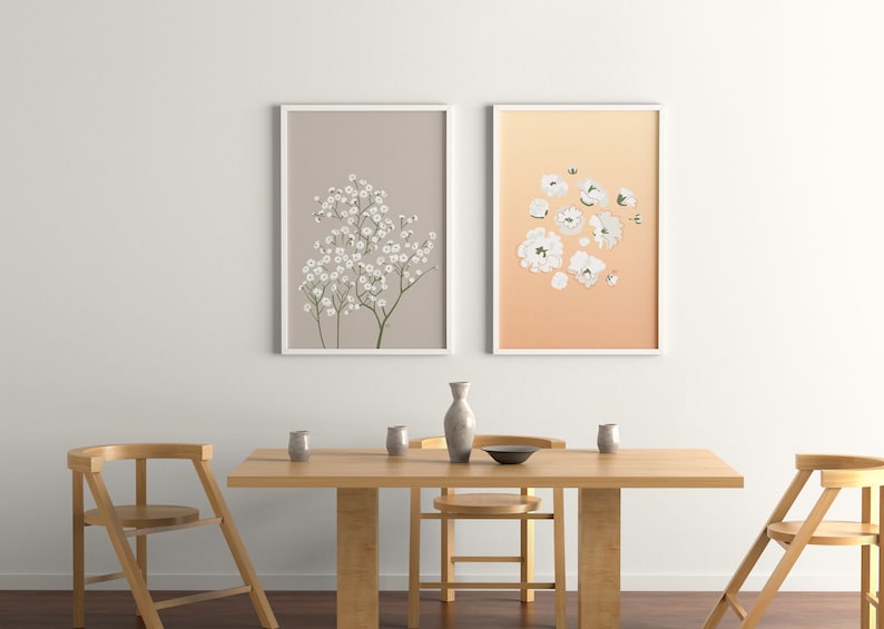 Wildflower Bouquet Baby's Breath Wall Art Minimalist Flower Print Wedding Gift Floral Art Nursery Wall Decor White Flowers image 5