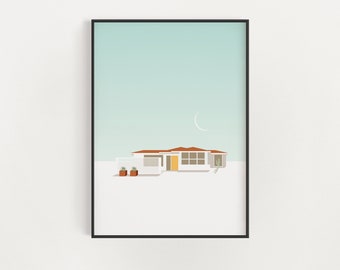 Palm Springs California Art - Mid-Century Modern Southwestern Architecture Poster - Desert House with Yellow Door