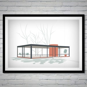 Mid-Century Modern Architecture Print The Glass House Architecture Poster New Canaan Connecticut Wall Art image 4