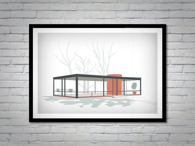 Mid-Century Modern Architecture Print The Glass House Architecture Poster New Canaan Connecticut Wall Art image 4