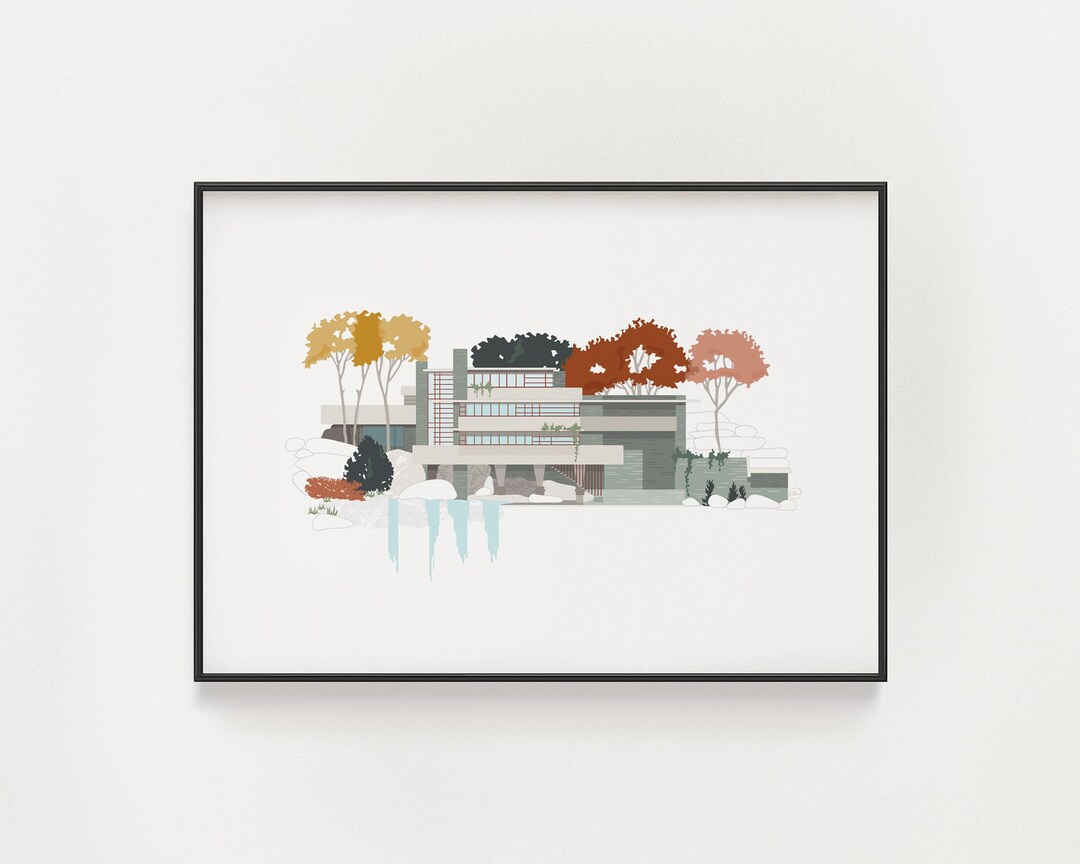 Fallingwater Frank Lloyd Wright Print - Mid Century Modern Architecture ...