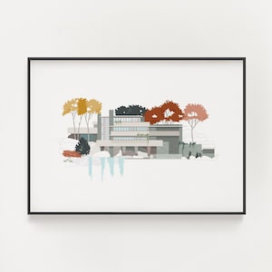 Fallingwater Frank Lloyd Wright Print - Mid Century Modern Architecture Poster - Architectural Wall Art