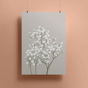 Wildflower Bouquet Baby's Breath Wall Art Minimalist Flower Print Wedding Gift Floral Art Nursery Wall Decor White Flowers image 4