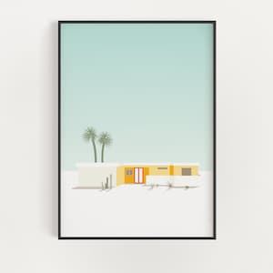 Palm Springs Mid-Century Modern House Print - Southwestern Architecture Poster - Modern Wall Decor - Yellow House with Red Door