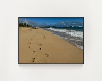 Lydgate Beach Art - Footprints in Sand Romantic Print - Kauai Beach Print - Lovers Wall Decor - Hawaii Coastal Art - Hawaii Travel Print