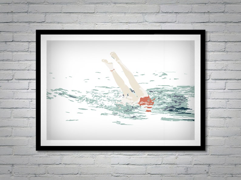 Woman Swimming in Ocean Art Outer Banks NC Poster OBX Beach Print Ocean Wall Art Swimmer Gift Modern Beach House Wall Decor image 5