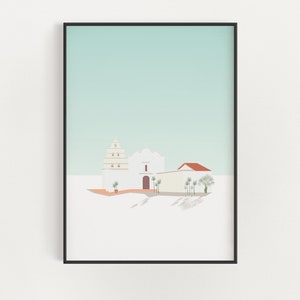 Cartel de mission basilica San Diego de Alcalá - San Diego Travel Print - California Spanish Architecture