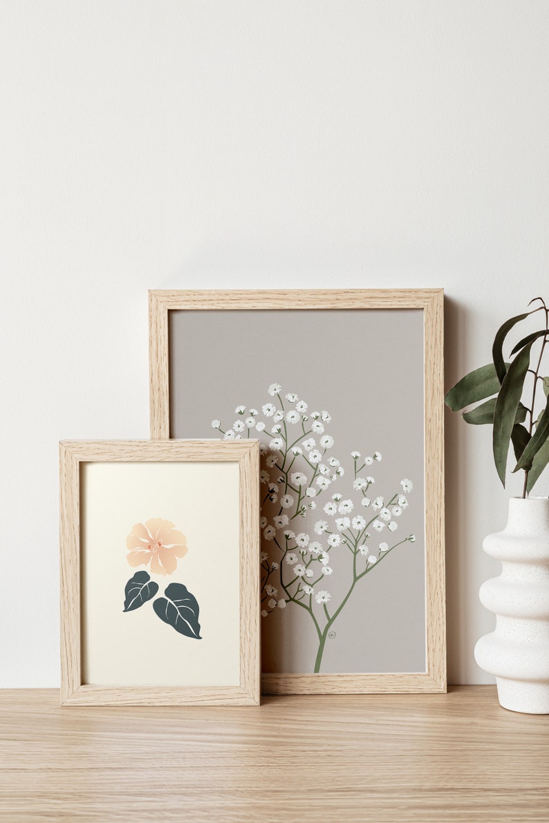 Wildflower Bouquet Baby's Breath Wall Art Minimalist Flower Print Wedding Gift Floral Art Nursery Wall Decor White Flowers image 3