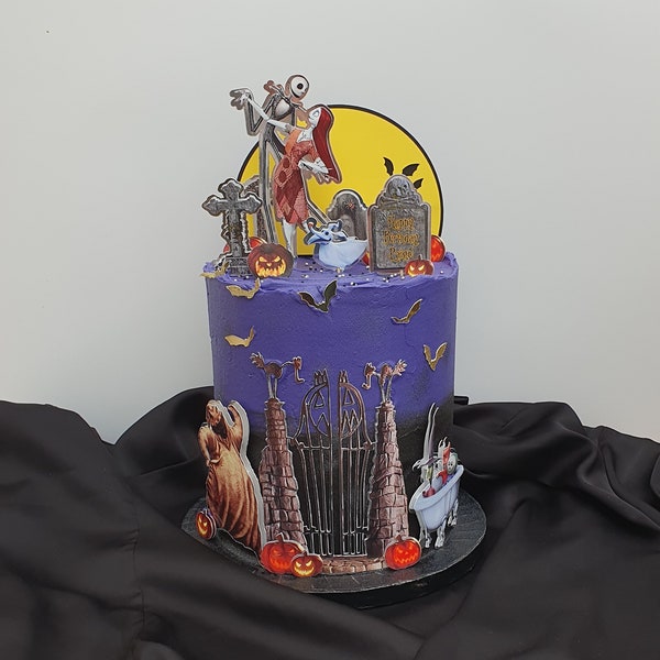 Personalised Nightmare Before Christmas Cake Topper Series/ Decorations - Halloween, Jack and Sally, Spooky, Graveyard, Cemetary