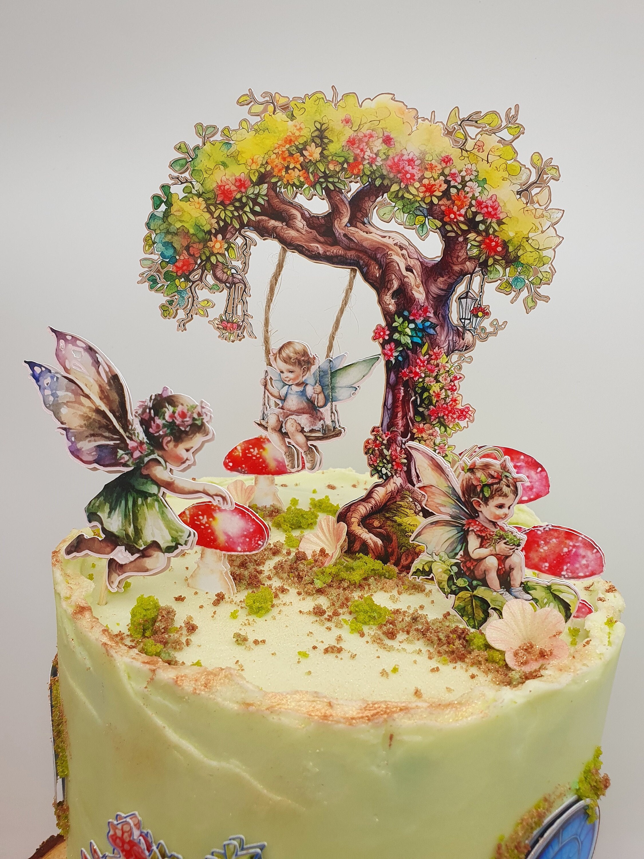 Cake Scene Pre-cut Fairy Garden Cake Scene Edible Image Toppers