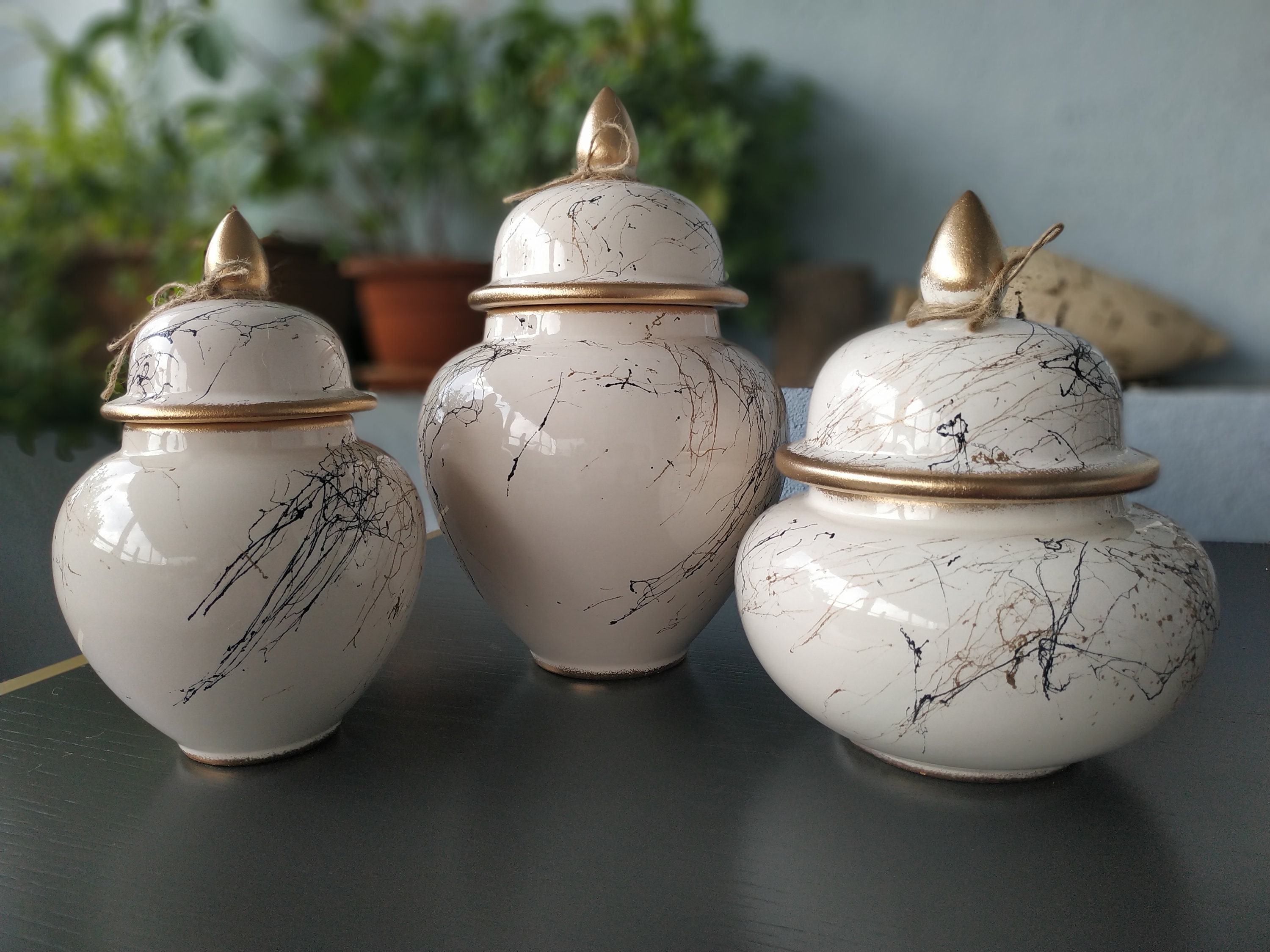 Jars / Decorative White Colored Ceramic Jars / Triple Set Etsy UK