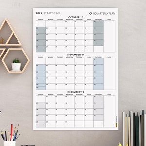 2025 Q4 Wall Calendar: Boho Gray, 3-Month Planner