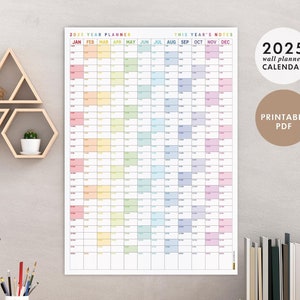 Rainbow Colors 2025 Wall Calendar | 2025 Wall Planner | 2025 Monthly Planner | Annual Planner | Giant Wall Calendar | Vertical |PRINTABLE