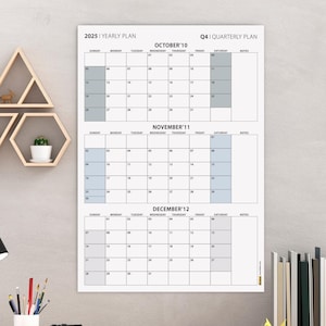 2025 Q4 Wall Calendar: October-December, Boho Gray (Digital Download)