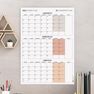 2025 Q1 Wall Calendar: January-March, Minimalist Boho Planner (Digital Download)